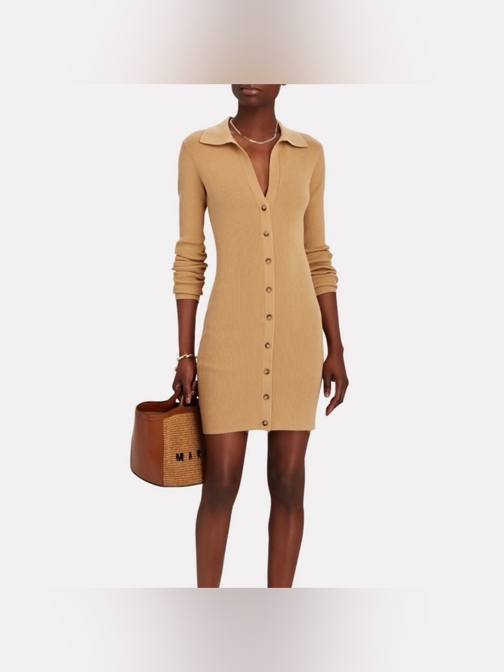 Intermix Samira Collared Knit Full Front Button Longsleeve Dress Medium